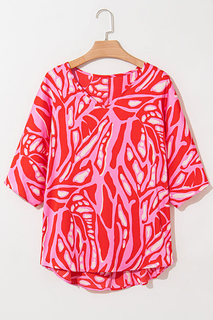 Abstract Batwing Sleeve Oversized Blouse