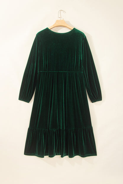 Plus Size Velvet V-Neck Long Sleeve Maxi Dress