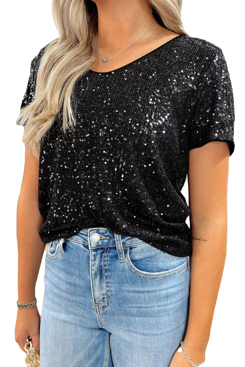 Sequin Short Sleeve Top