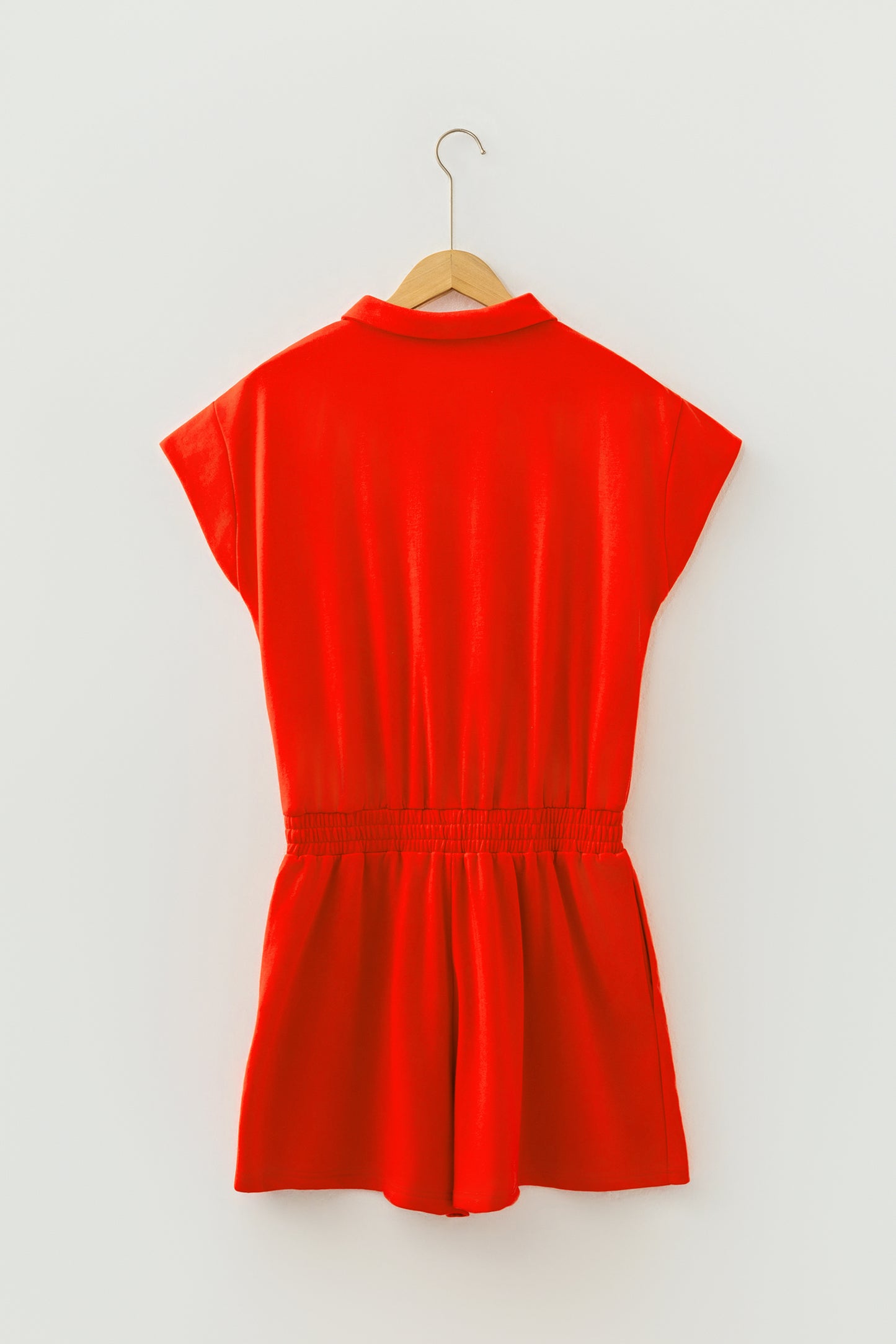 Solid Half Zip Polo Tee Elastic Waist Romper