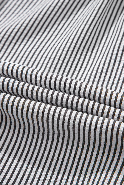 Stripe Ruffle Bubble Sleeve Shirt