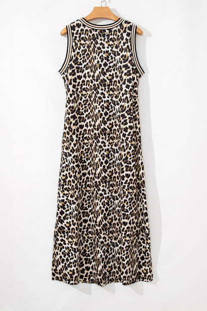 Leopard Stripe Sleeveless Maxi Dress