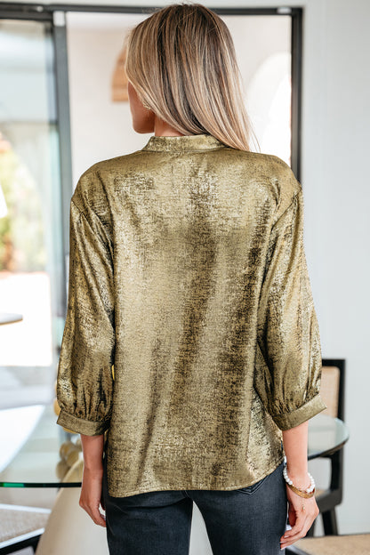 Metallic Split Neck 3/4 Sleeve Blouse