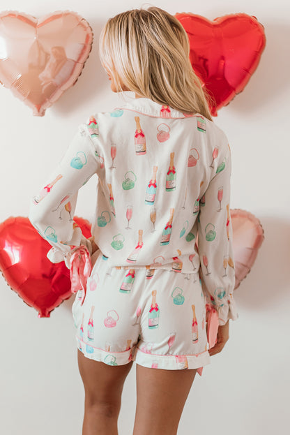 Valentine Wine Glass Bow Tie Pajama Set