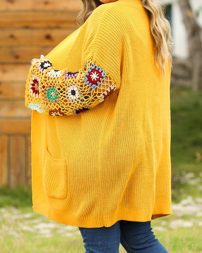 Floral Crochet Sleeve Cardigan Plus Size