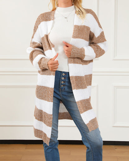 Stripe Balloon Sleeve Duster Cardigan