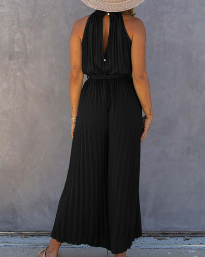 Pleated Halter Wide Leg Jumpsuit