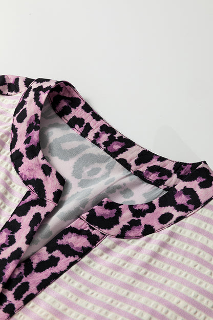 Stripe Leopard Patchwork Long Sleeve Shirt