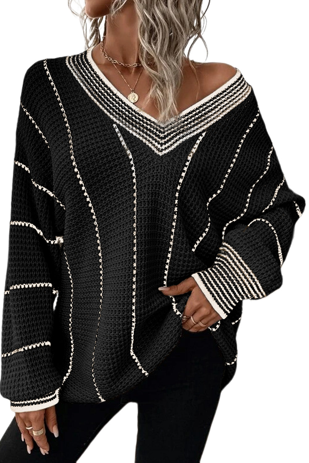 Stripe Colorblock V-Neck Sweater