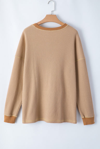 Waffle Knit Pullover Sweatshirt