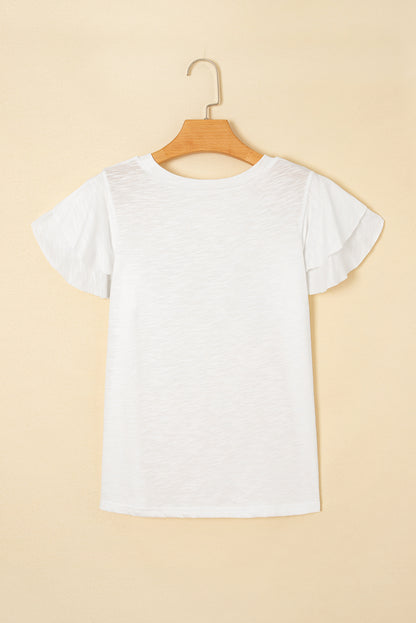 Solid Layered Ruffle Short Sleeve Round Neck Top