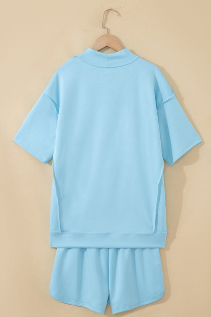 Mock Neck Exposed Seam Tunic Top & Shorts Set
