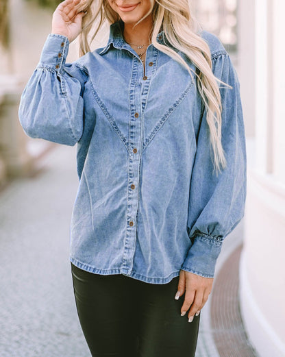 Denim Bishop Sleeve Buttoned Shirt