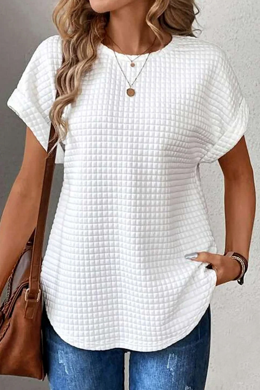 Checker Textured Bat Sleeve T-Shirt