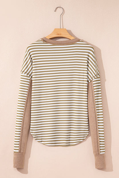 Stripe Thermal Knit Drop Shoulder Top