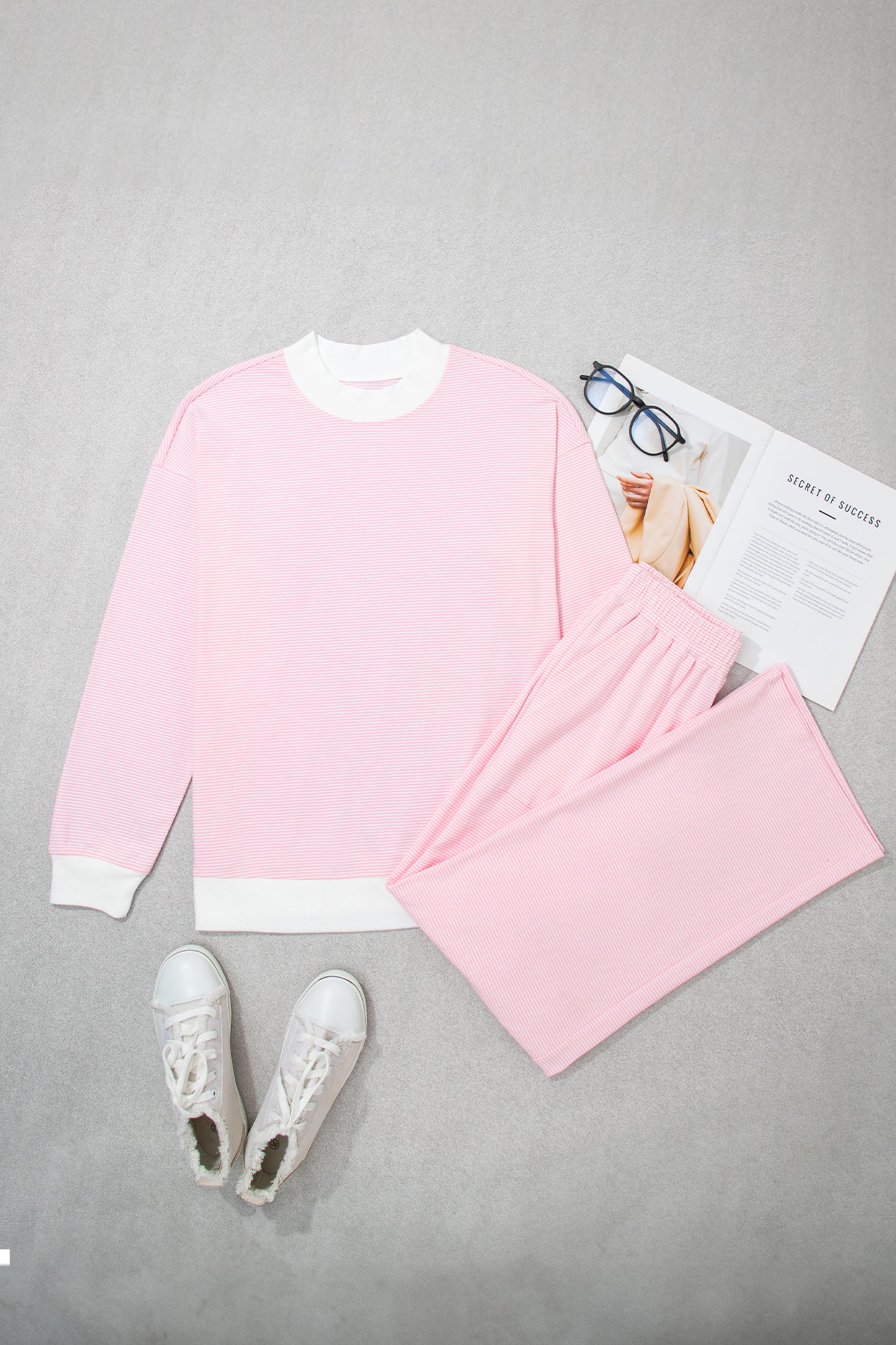 Stripe Colorblock Mock Neck Sweatshirt & Pants Set
