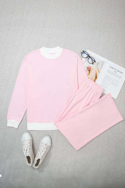 Stripe Colorblock Mock Neck Sweatshirt & Pants Set