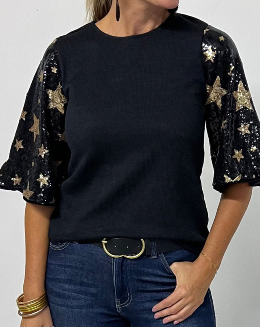 Star Sequin Lantern Sleeve Top