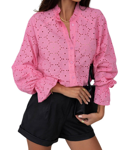 Floral Hollowed Eyelet Buttoned Shirt