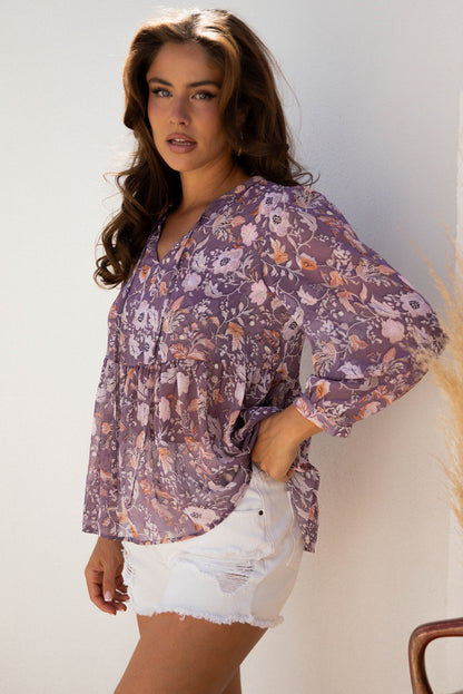 Boho Floral 3/4 Sleeve Babydoll Blouse