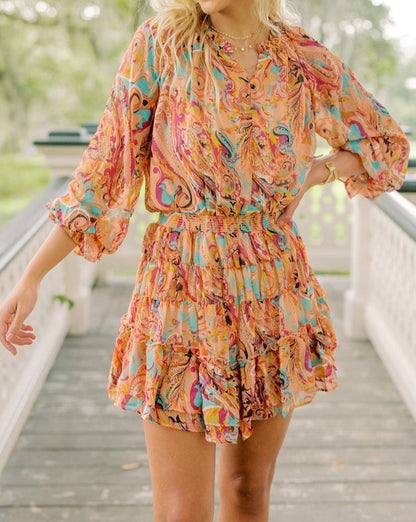 Paisley Ruffle Tiered Mini Dress