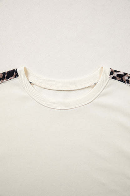 Leopard Patchwork Uneven Hem Short Sleeve Top