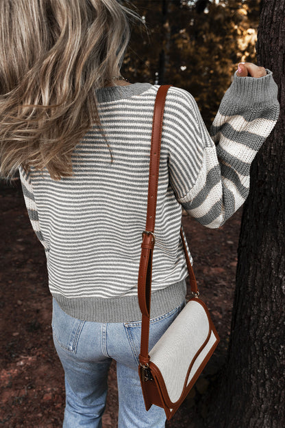 Stripe Texture Ribbed Trim Sweater