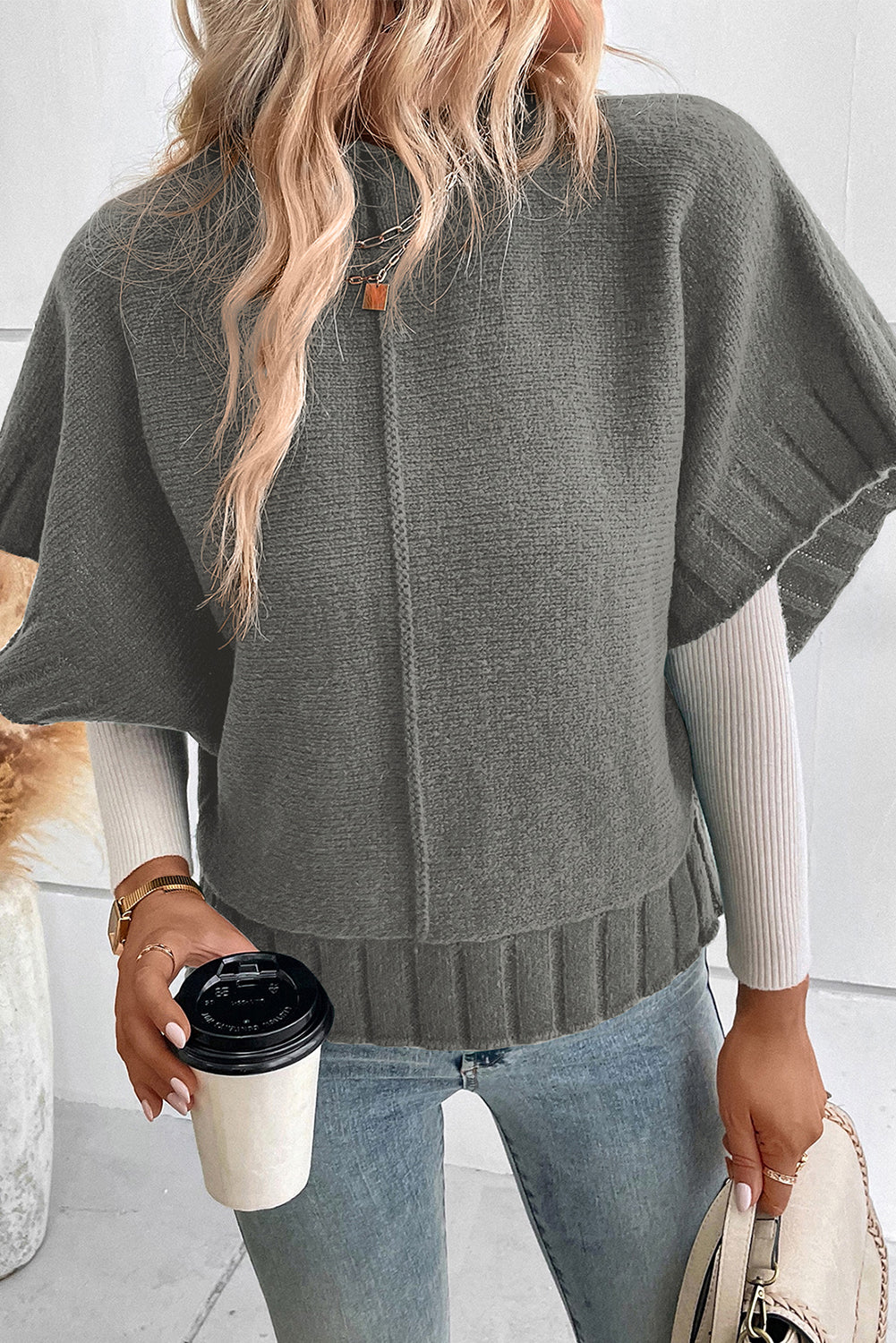 Mock Neck Batwing Sleeve Sweater