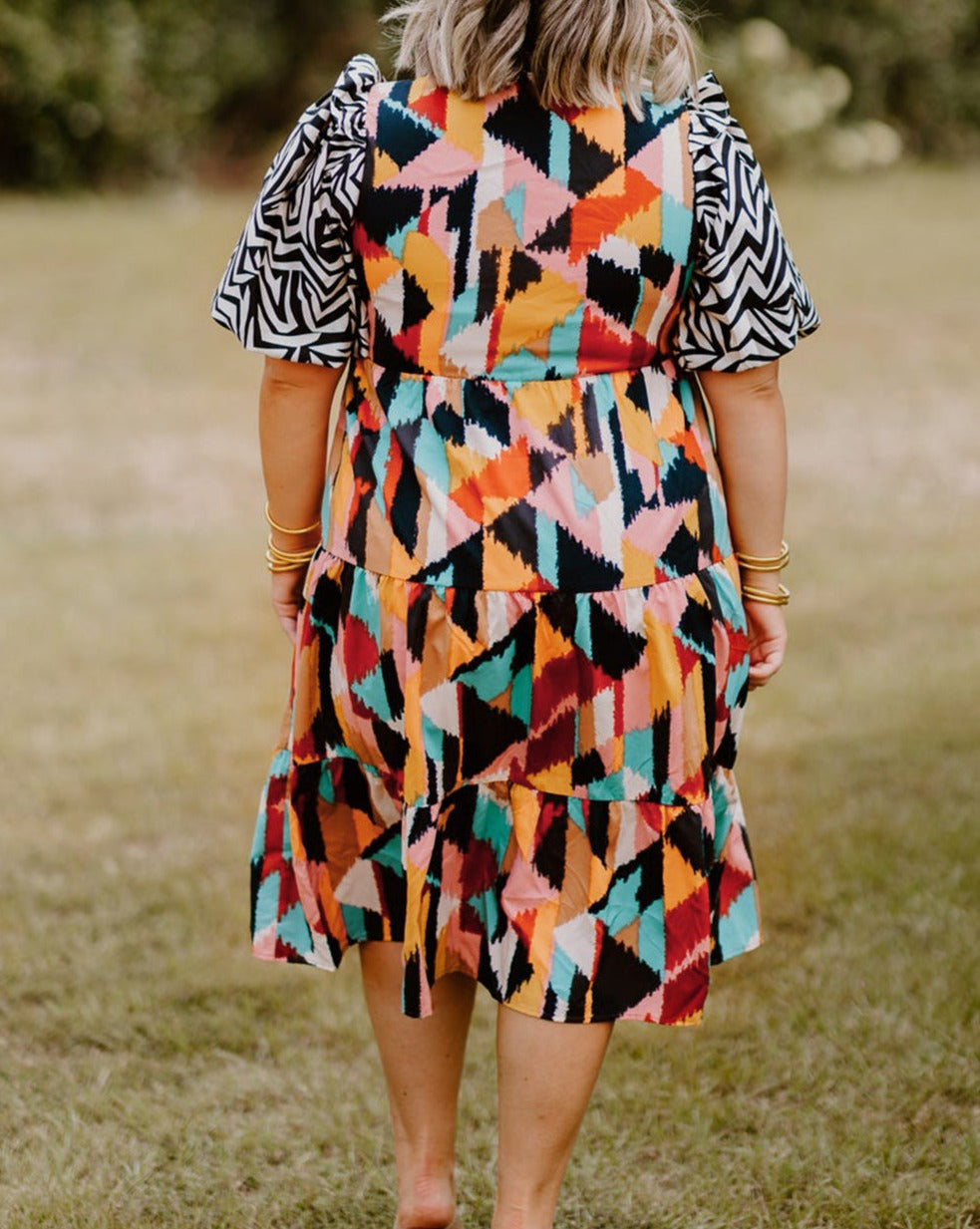 Abstract Puff Sleeve Dress Plus Size