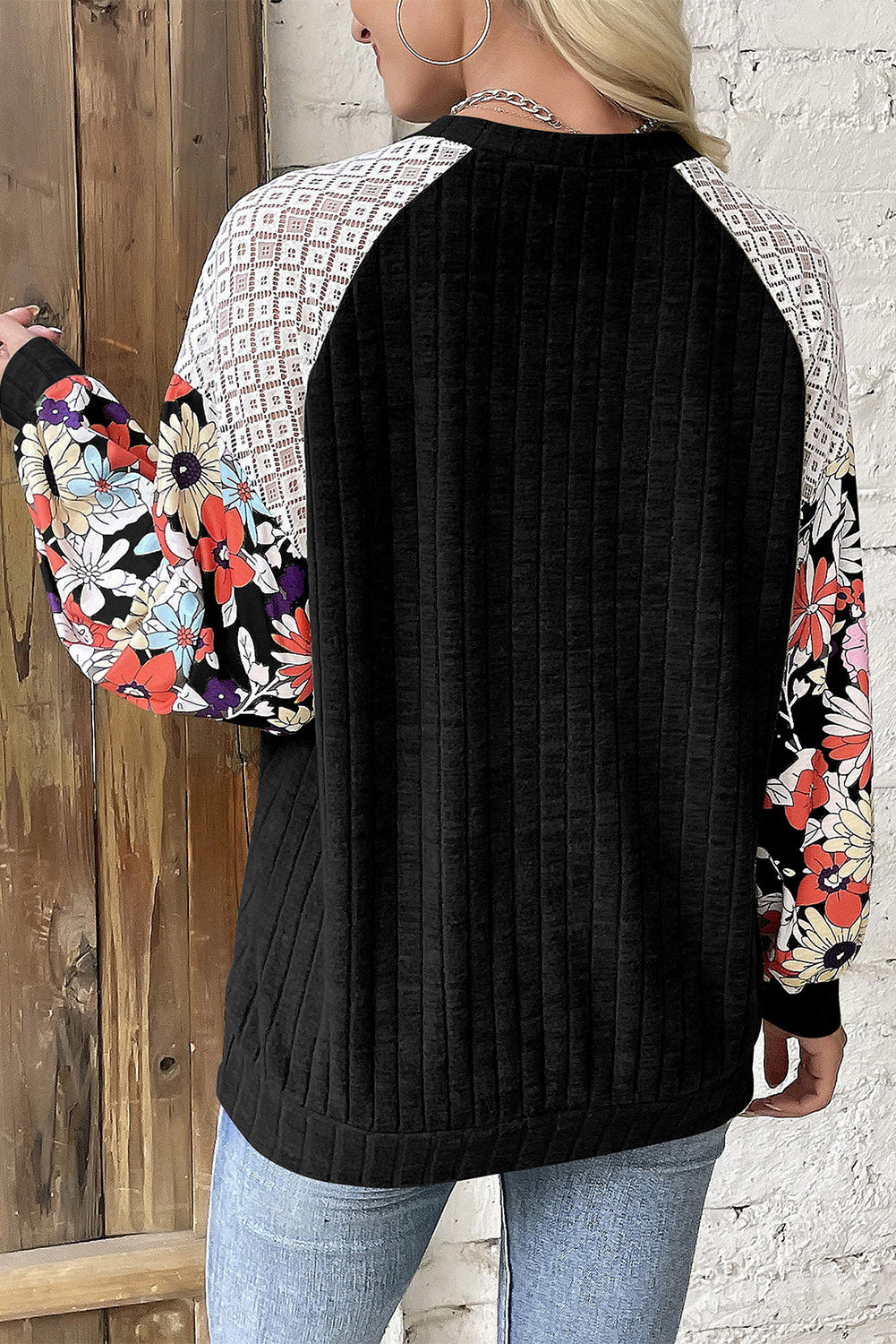 Floral Patchwork Long Sleeve Blouse