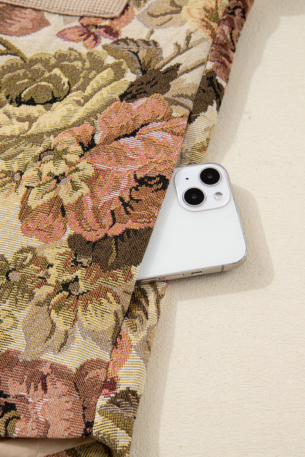 Floral Waffle Knit Patchwork Chest Pocket Buttoned Jacket