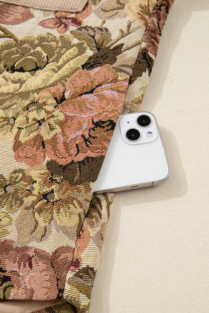 Floral Waffle Knit Patchwork Chest Pocket Buttoned Jacket