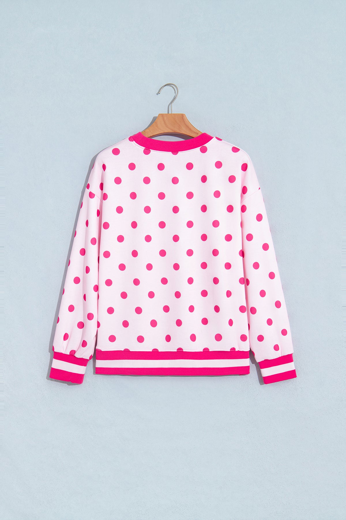 Polka Dot Colorblock Trim Round Neck Sweatshirt