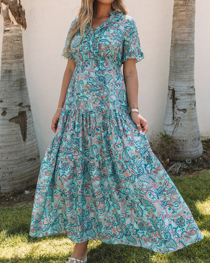 Paisley Ruffle Tiered Maxi Dress