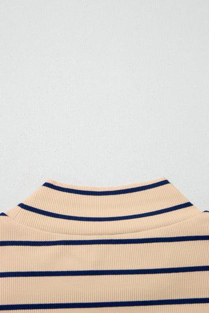 Stripe Mock Neck Short Sleeve Loose Top