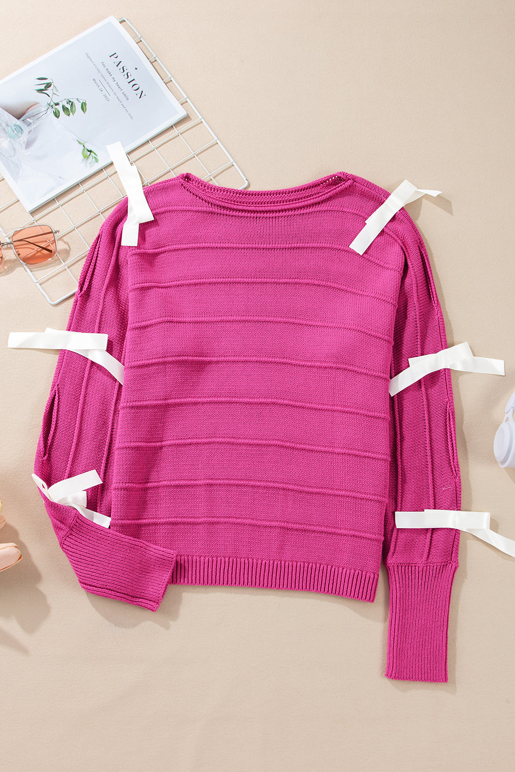 Bow Cut Out Round Neck Sweater