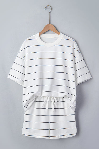 Stripe Short Sleeve Tee & Drawstring Shorts Set