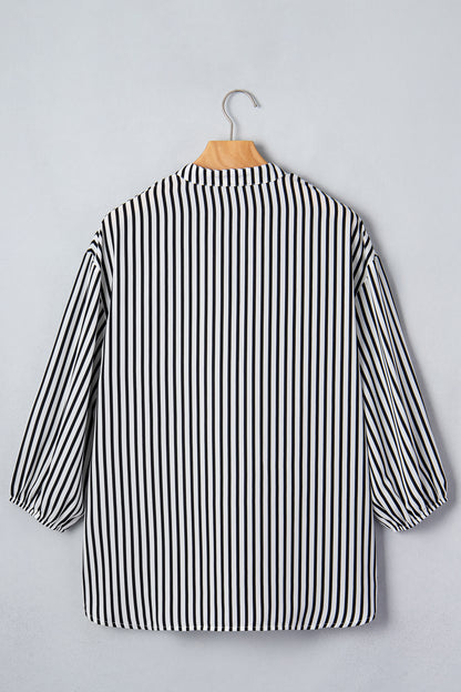 Stripe 3/4 Sleeve V-Neck Button Up Shirt