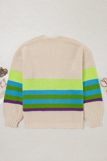 Plus Size Colorblock Crochet Open Front Cardigan