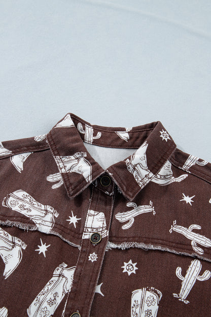 Western Cowgirl Cactus Raw Edge Denim Dress