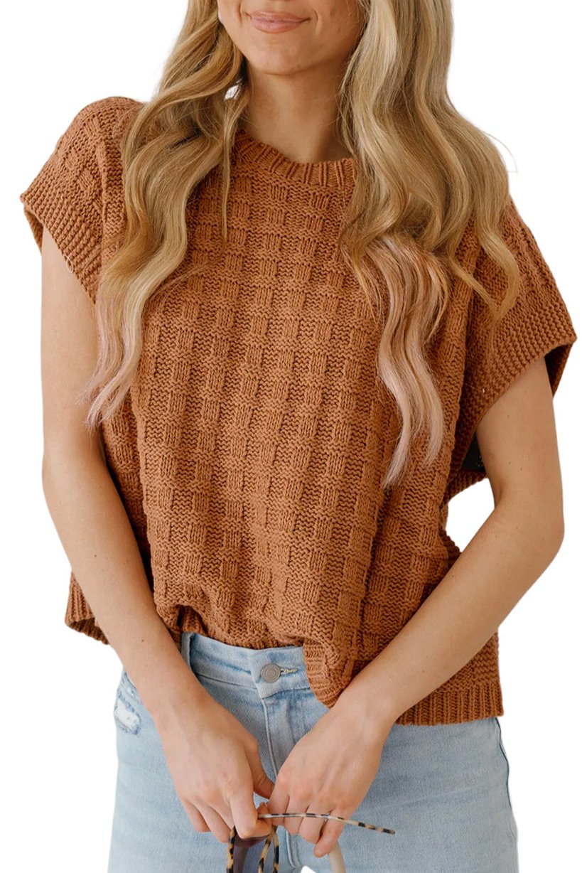 Textured Short Sleeve Sweater Top