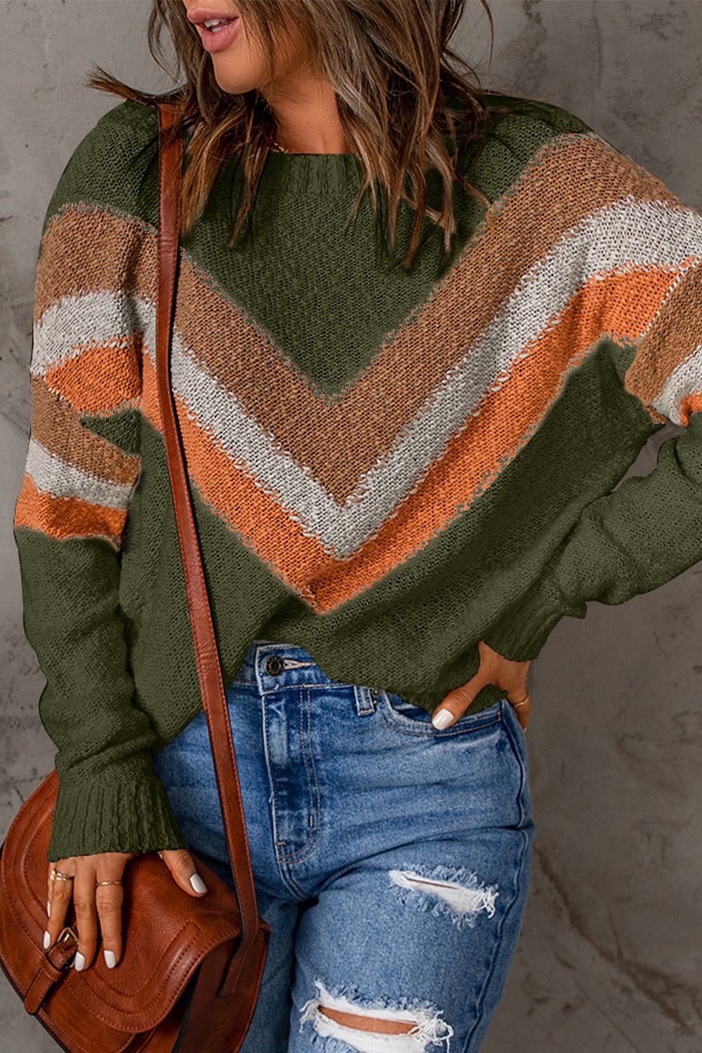 Chevron Stripe Drop Shoulder Sweater