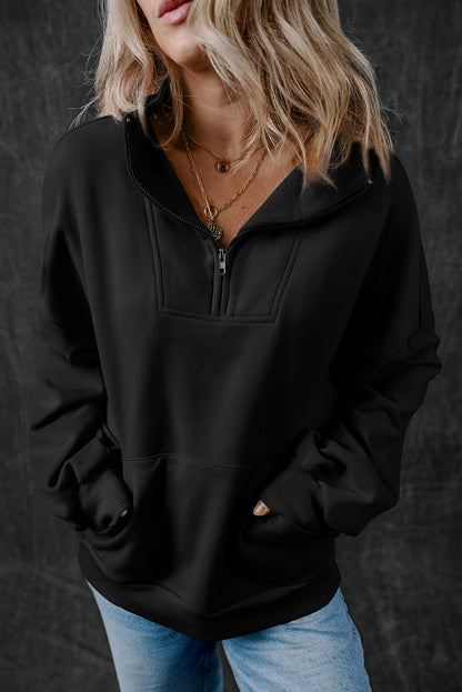 Half Zip Stand Neck Sweatshirt