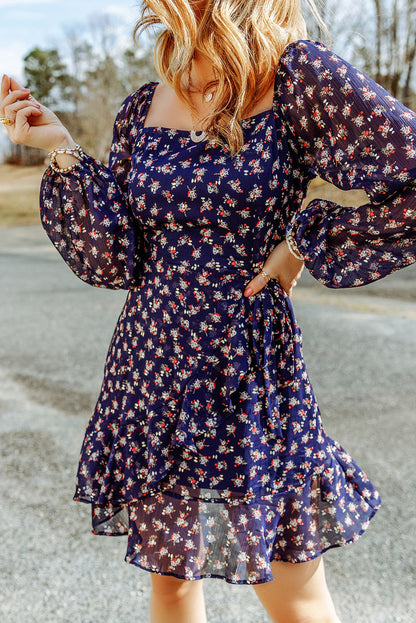 Floral Smocked Square Neck Dress