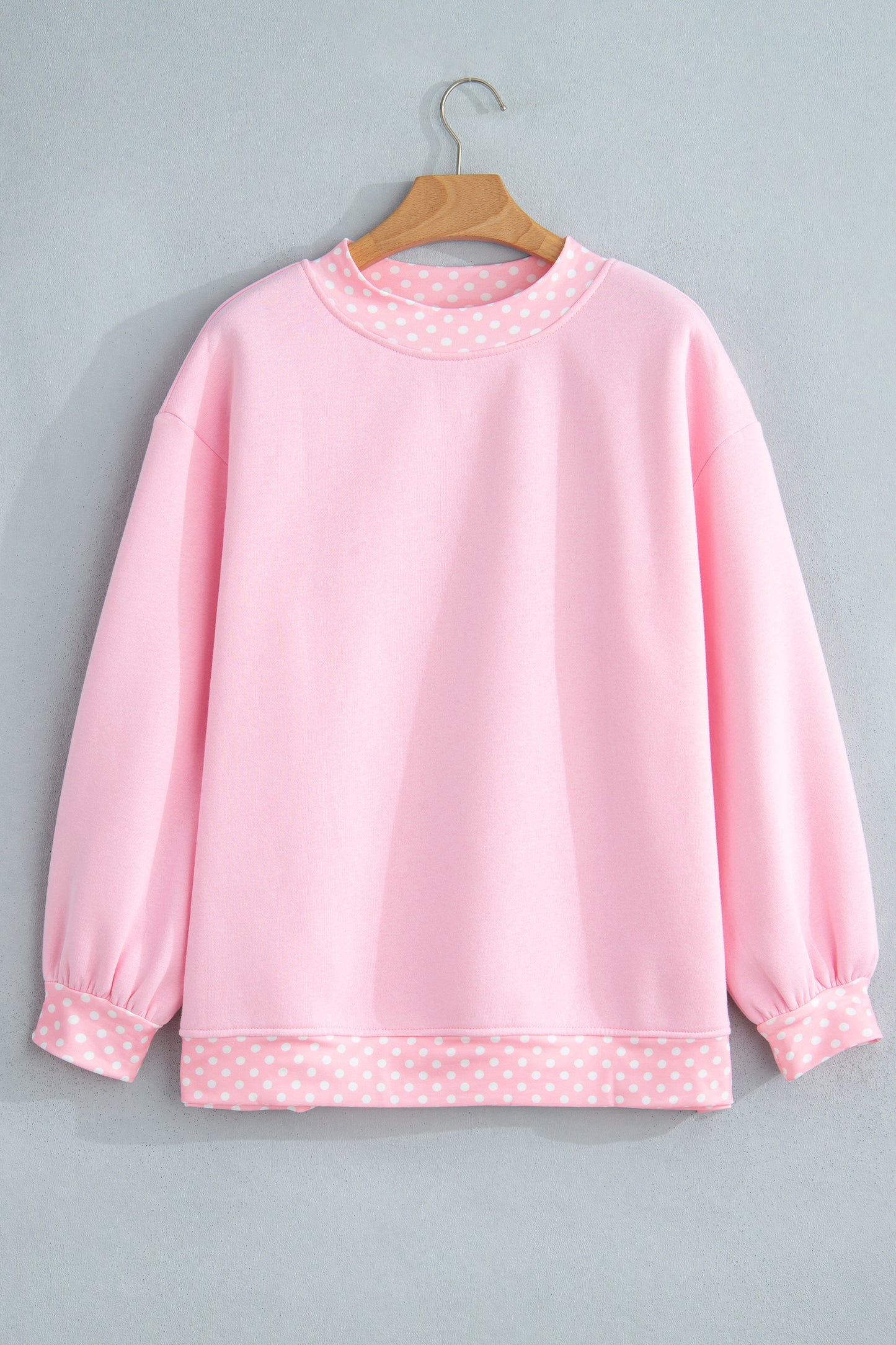 Polka Dot Contrast Trim Mock Neck Sweatshirt