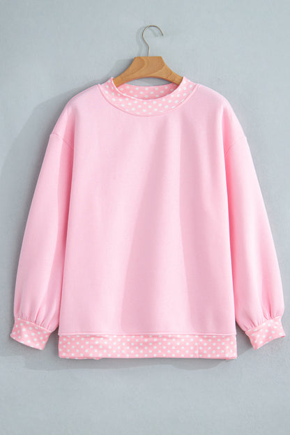 Polka Dot Contrast Trim Mock Neck Sweatshirt