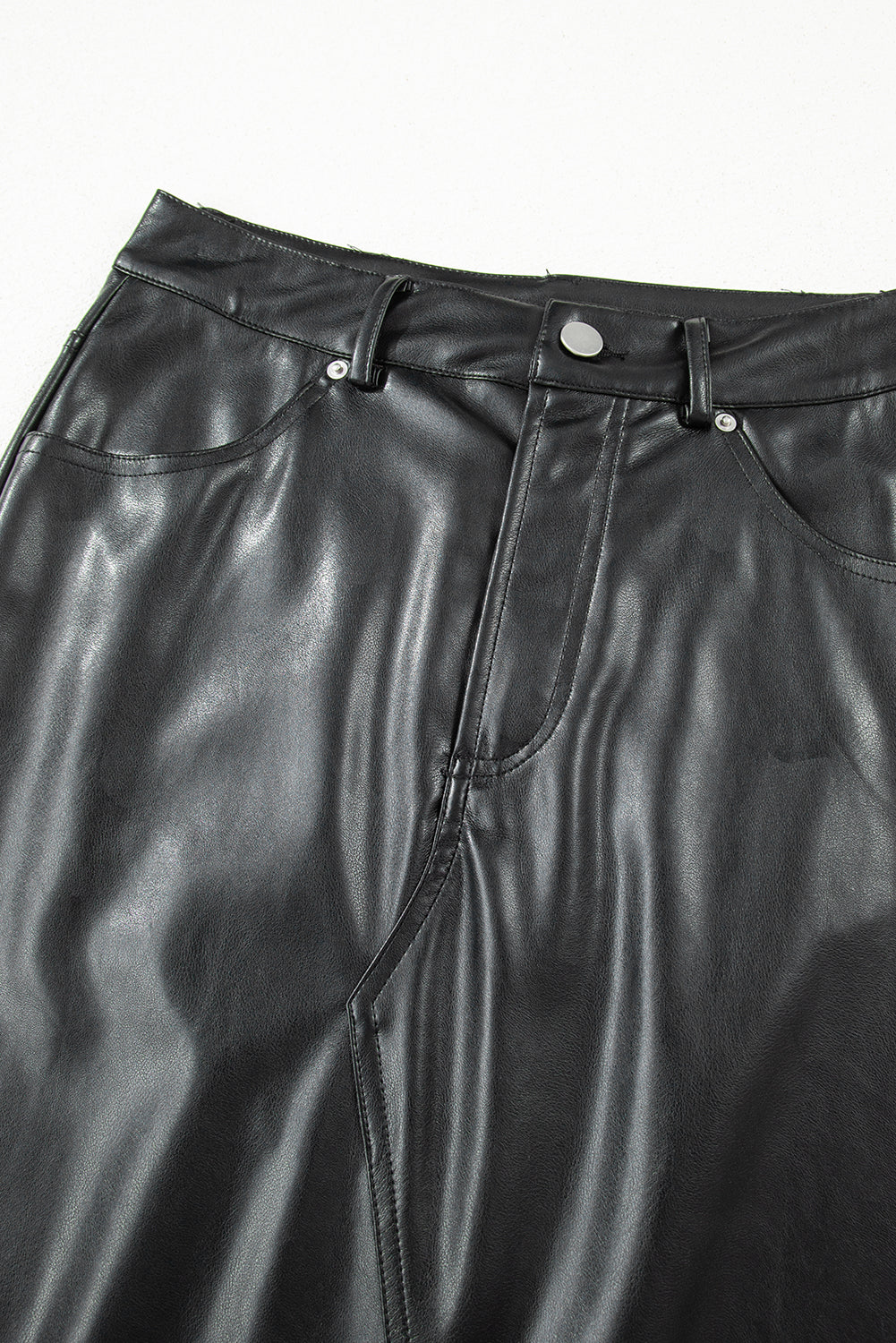 Solid Faux Leather Side Slit Maxi Skirt