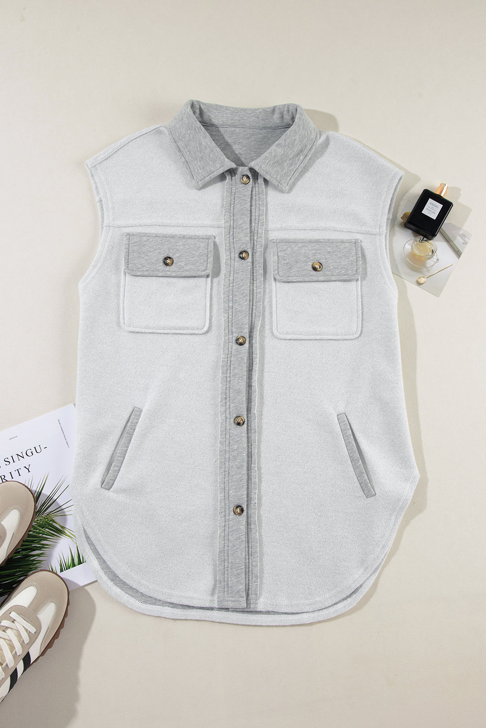 Colorblock Flap Pocket Jacket Vest