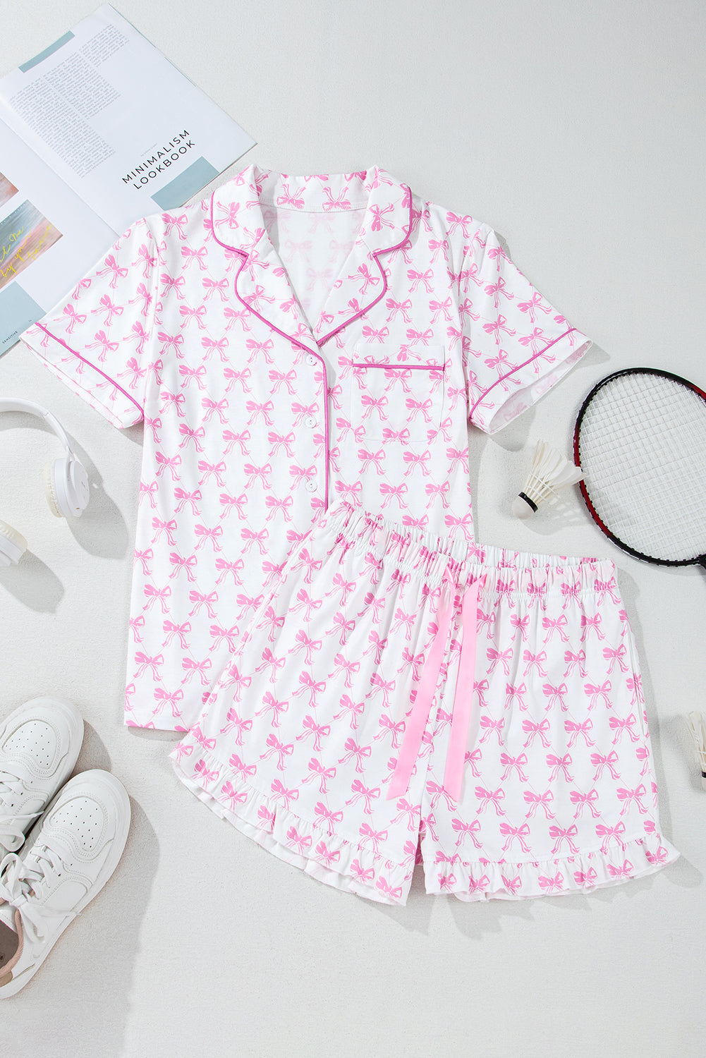 Bow Top and Shorts Pajama Set