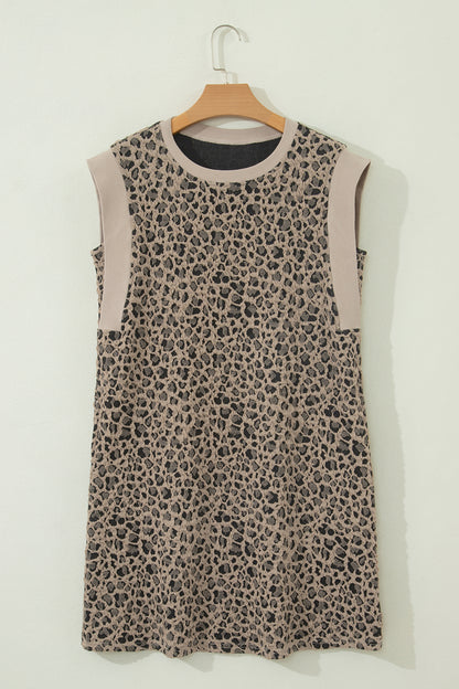 Leopard Textured Sleeveless Mini Dress